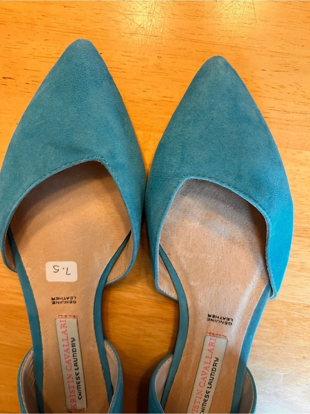 Teal Suede Pointed D'Orsay Flats Chinese Laundry Kristin Cavalleri 7.5 nwot